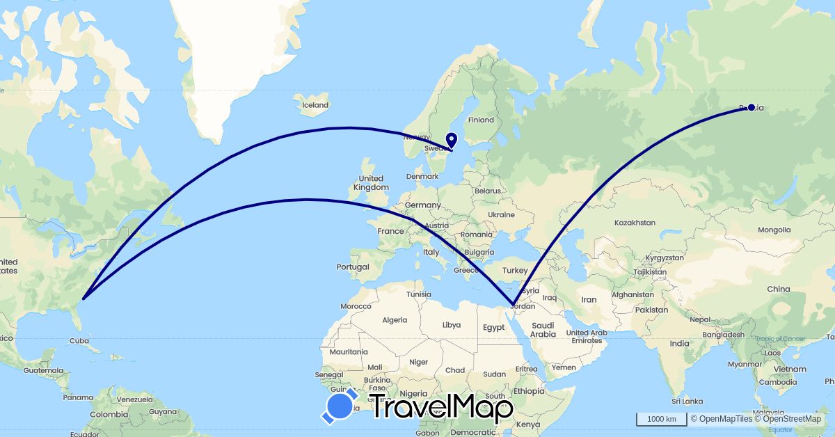 TravelMap itinerary: driving in France, Palestinian Territories, Russia, Sweden, United States (Asia, Europe, North America)